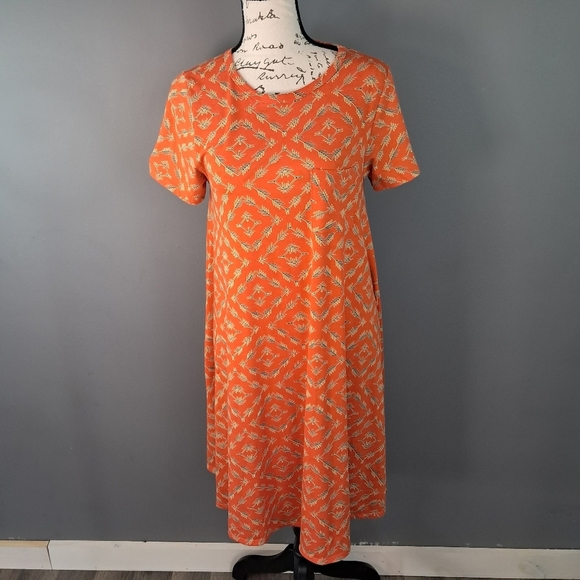 Lularoe T Shirt Flare Dress Orange Short Sleeve Stretch Soft Womens Size XXS - Picture 1 of 6